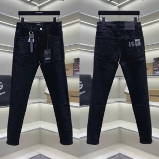 Quần jean bò nam PB slimfit đen trơn phối móc khoá dây eo in chữ ICON túi sau 4 cúc basic boy phố QJ748P