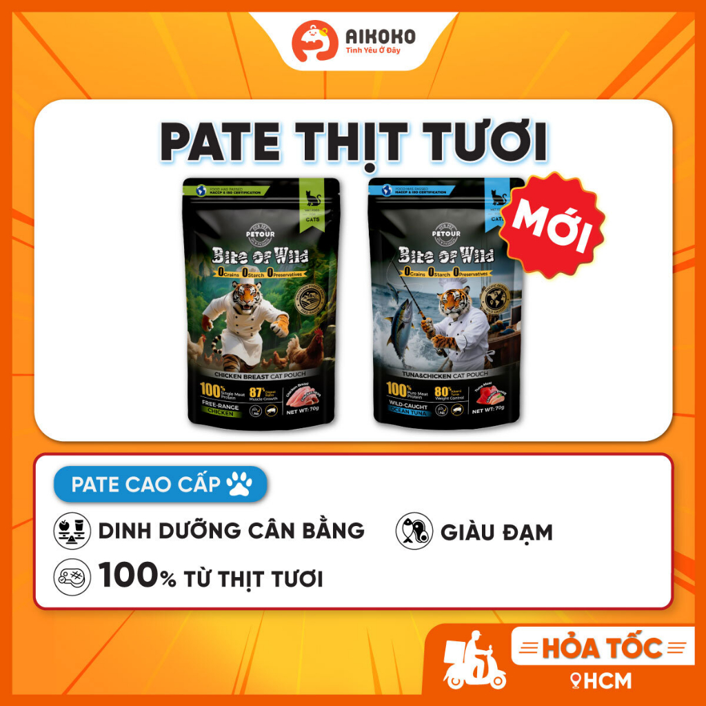 Pate Thịt Tươi Cho Mèo Bite Of Wild 70g - Công Thức Giàu Đạm, Ít Béo, Tăng Cường Cơ Bắp - Aikoko