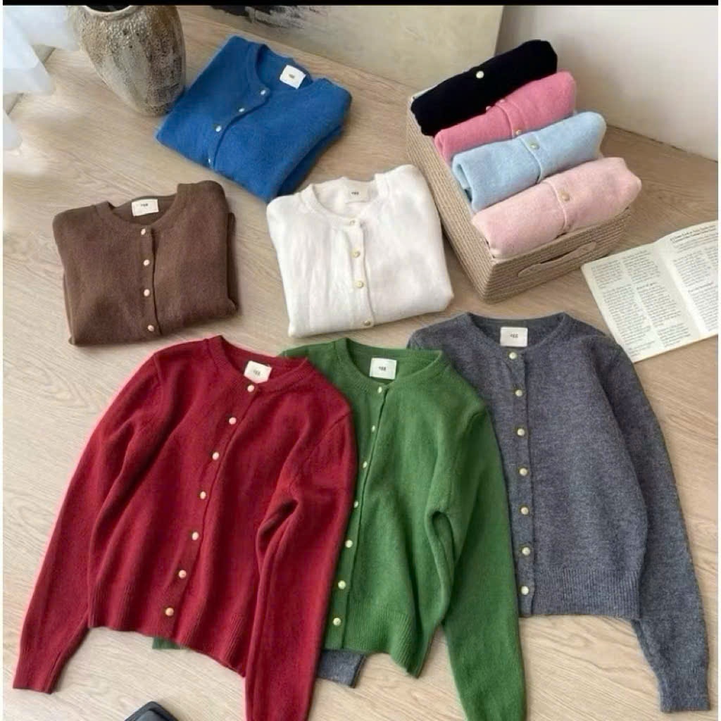 Áo Khoác Dài Tay Cổ Tròn , Áo Cadigan Dáng Lỡ Tag EGG Kèm Cúc Đồng Sang Chảnh Cực Xinh Chất Len Lông
