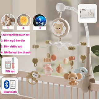   Nhạc Bluetooth  PIN sạc  Lục lạc treo cũi BÉ THỎ cho trẻ sơ sinh phát nhạc với 50 giai điệu kèm đèn ngủ xoay 360 độ 