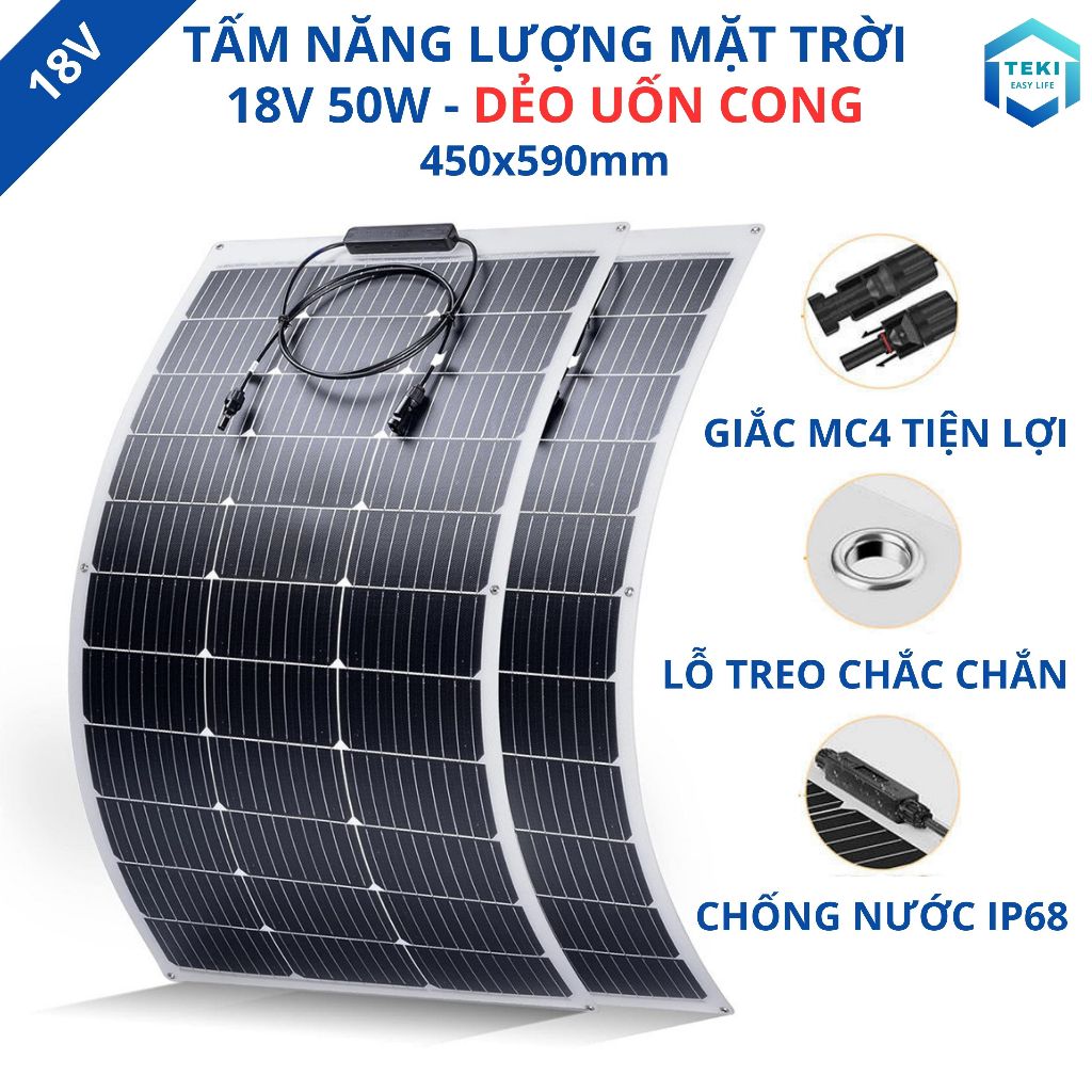 TẤM NĂNG LƯỢNG MẶT TRỜI DẺO PET 18V 50W 45x59cm - TEKI