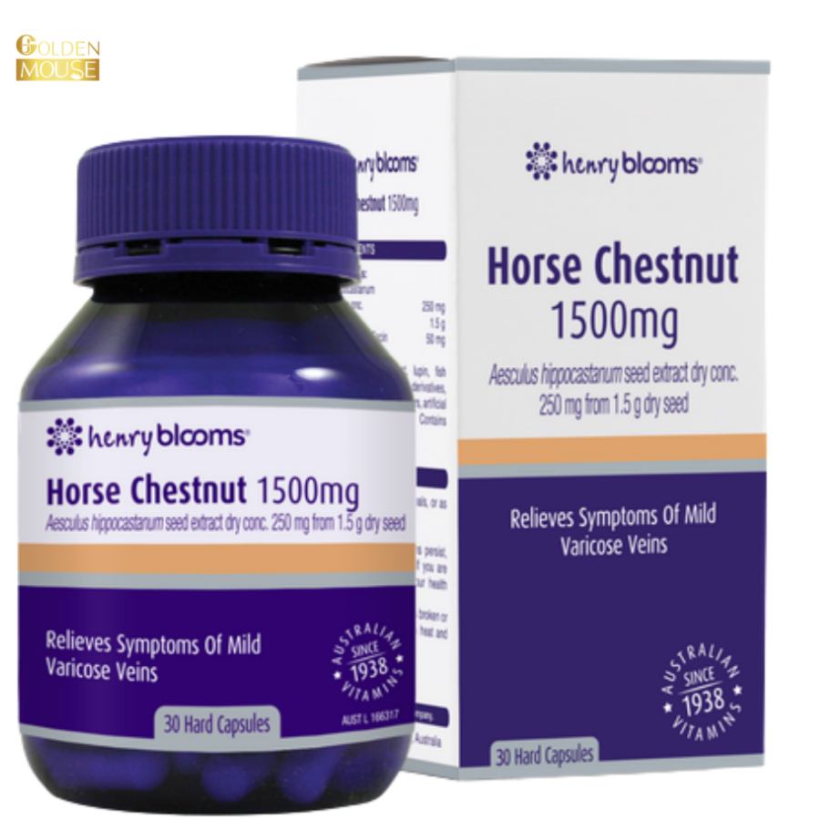 Viên Uống Suy Giãn Tĩnh Mạch Henry Blooms Horse Chestnut 1500mg Chiết Xuất Dẻ Ngựa 30 Viên/Hộp