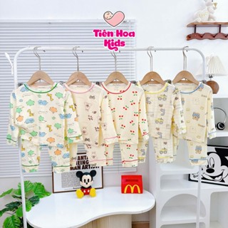 [Bé 7-32kg] Bộ Dài Tay Thun Lạnh Pijama nền kem quần ống suông mềm mịn mát cho bé trai bé gái đi học đi chơi