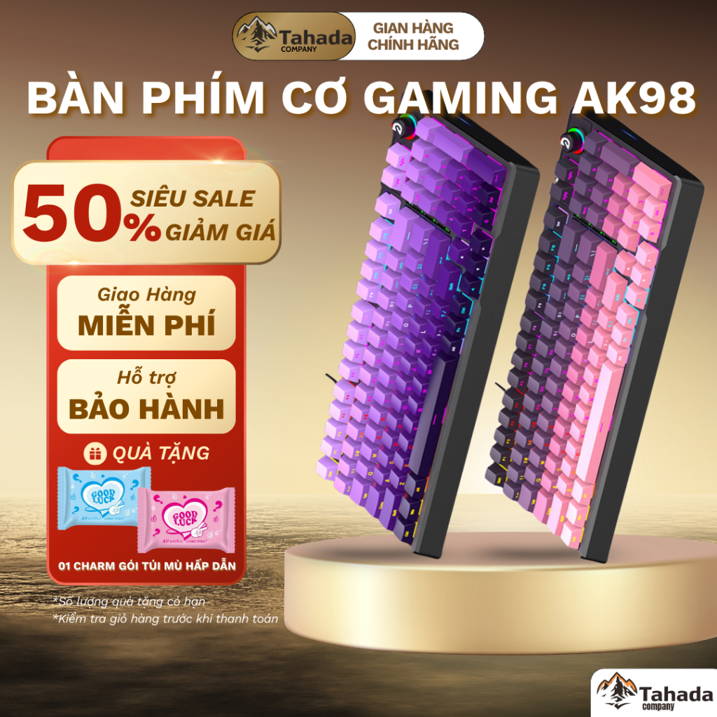 Bàn Phím Cơ Chính Hãng Deiog AK98 Gaming Keyboard 98 Phím Led RGB Liner Switch Núm Xoay Hot Swap