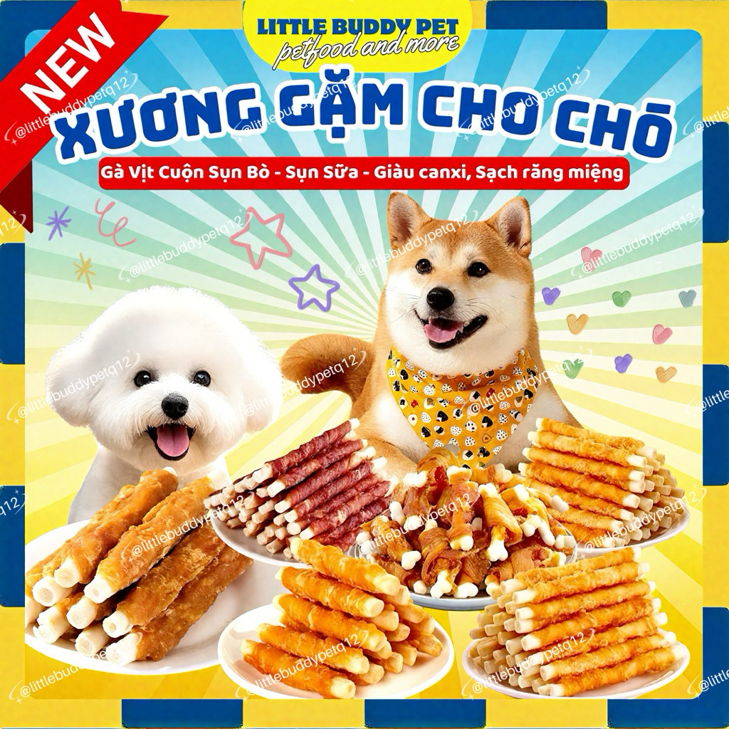 [Túi 500g] Bánh thưởng cho chó, gà sấy cuộn xương sữa cho chó mèo, gà sấy dẻo cuộn da bò, đồ ăn vặt cho chó