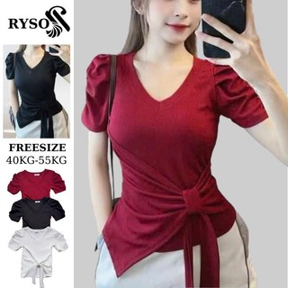  Áo Cổ Tim Tay Ngắn Vạt Chéo Thắt Dây Nơ Nhún Eo,Áo Cổ V Nhún Vai Vạt Chéo Xinh Hack Dáng Phong Cách Cá Tính RYSO FASHION 