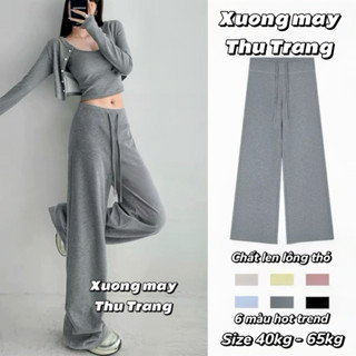  Quần Ống Suông Nữ Quần Ống Rộng Chất Len Lông Thỏ Loại 1 Mềm Mịn Lưng Chun 7 Phân Kèm Dây Rút 