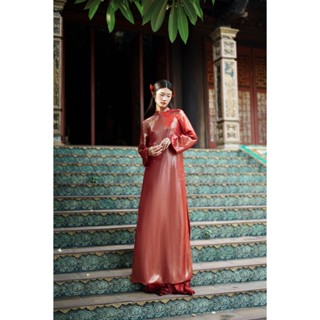   XÉO XỌ  Set áo dài Thái Chu chất liệu tơ tằm dệt sợi metallic dáng suông tay loe dài 