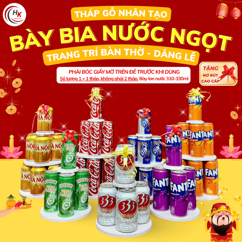 [TẶNG NƠ] Khay Tháp Gỗ Nhân Tạo Cao Cấp 2–3–5 Tầng Bày Bia, Nước Ngọt Trang Trí Bàn Thờ