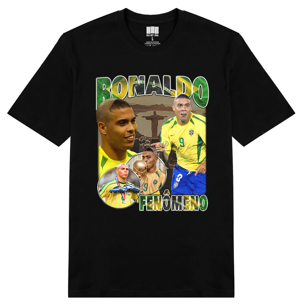 Áo Thun Ronaldo de Lima – The Phenomenon of Brazil Đen Trắng Cotton 100% Chất Lượng Cao