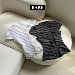 BARE__Áo Sơ Mi Linen Logo Thêu, Áo Kiểu Cổ Tàu Form Corset Buộc Dây Sau Lưng Tôn Dáng, Xinh Xắn_A657