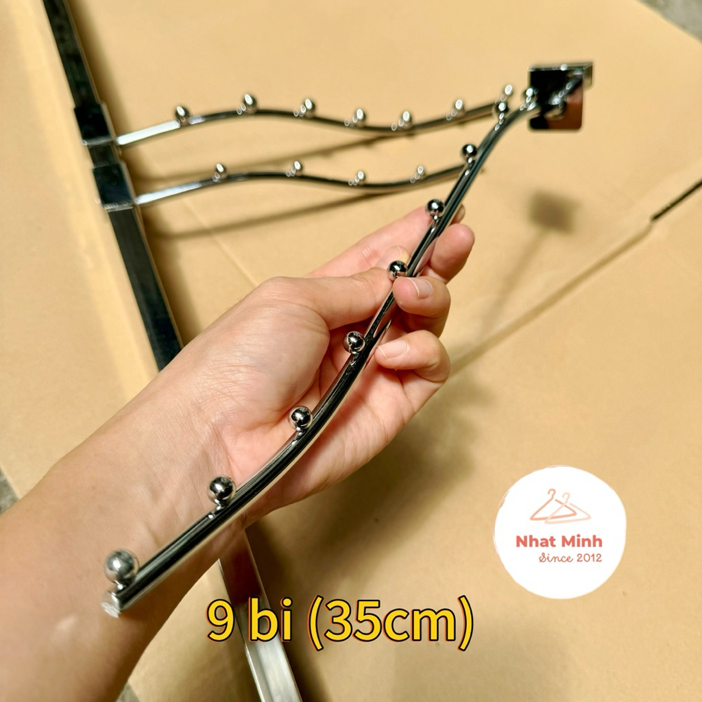 10 cái Móc bi dáng cong có đế cài vào thanh treo (1,5 x 3 cm), - 5 bi, 7 bi, 9 bi - phi 7, tay bi cà