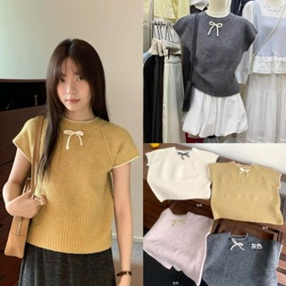   ẢNH OLDSCHOOL  Áo len tay hến LÔNG XÙ đính nơ cổ viền màu QC25002 