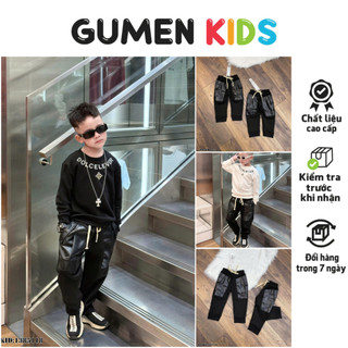  Quần Jogger Trẻ Em Unisex Màu Đen Phối Da Cá Tính – Quần Dài Thời Trang Bé Trai Phối Da Siêu Đẹp 