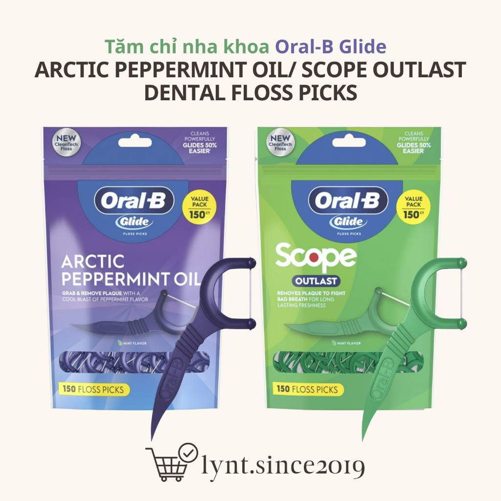 [Hàng Mỹ] Tăm chỉ nha khoa Oral-B Glide Dental Floss Arctic Peppermint Oil/ Scope Outlast