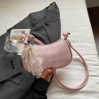  Túi xách nữ kẻ caro baguette mini phong cách Hàn Quốc Túi đeo chéo đeo vai kèm nơ ren ngọc xinh xắn Báo Store - TXN234 