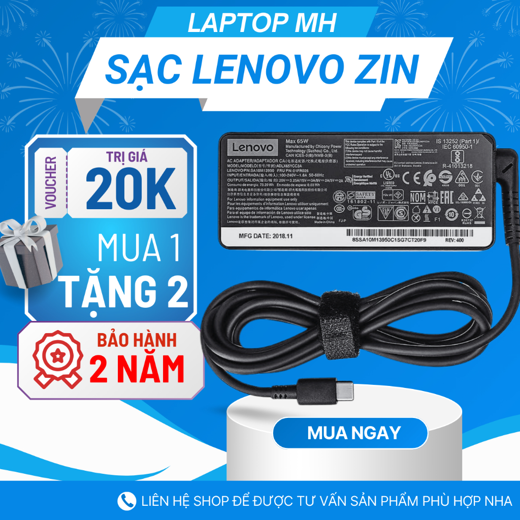 Sạc Laptop Lenovo Type C / Chân Vuông USB 45W 65W 135W – Bảo Hành 24 Tháng