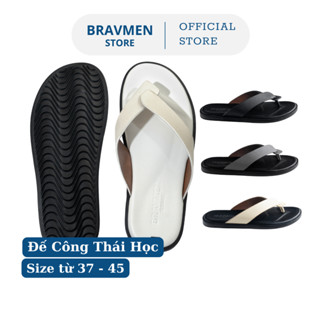 Dép kẹp da nam Bravmen, dép xỏ ngón chính hãng đi biển, đi chơi Đế Công Thái Học,không thấm nước K11