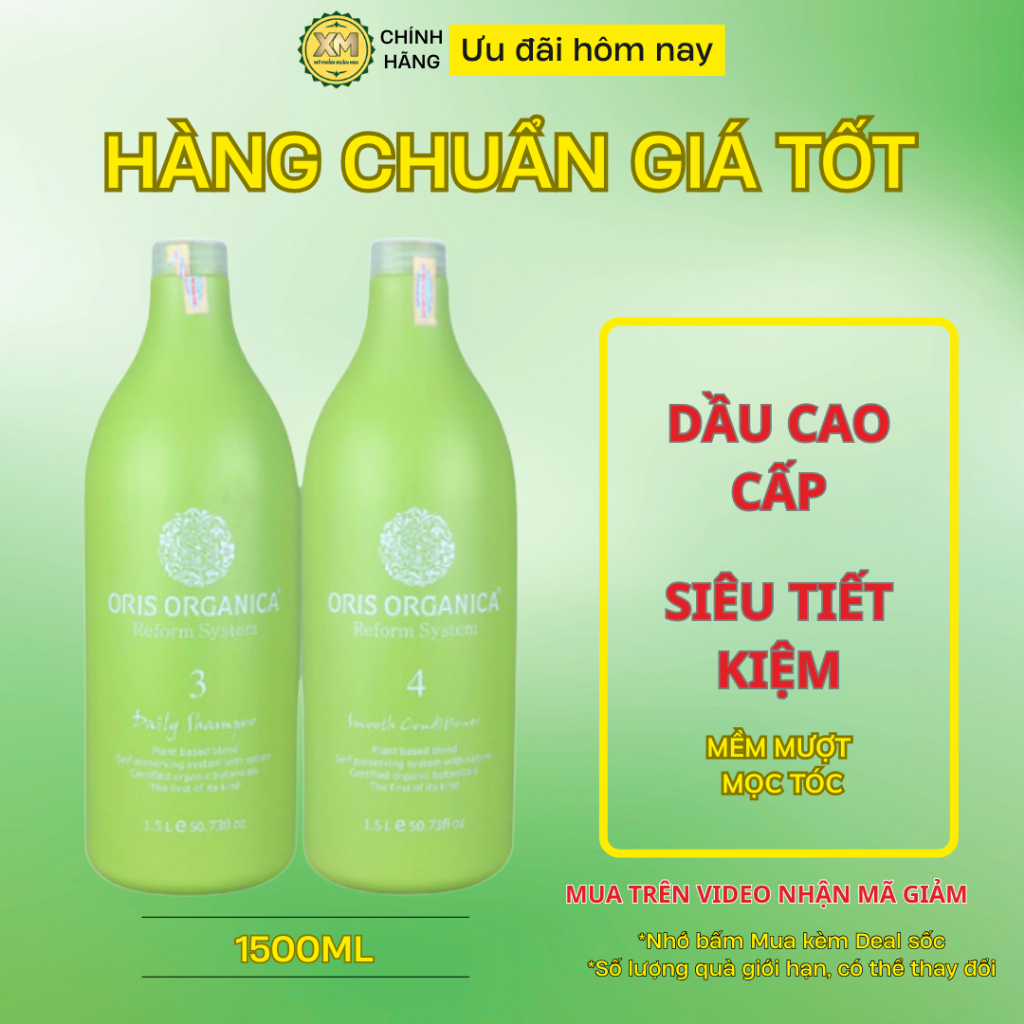 Bộ dầu gội xả Oris Organica Lúa Mạch 1500ml – Phục hồi tóc hư tổn, giảm rụng, hương nước hoa Dubai