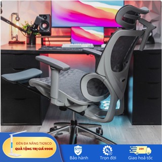 Ghế Công Thái Học B-102B Màu Ghi Chân Nhôm Đúc Ghế Văn Phòng Tựa Lưng Ngả, Điều Chỉnh Linh Hoạt