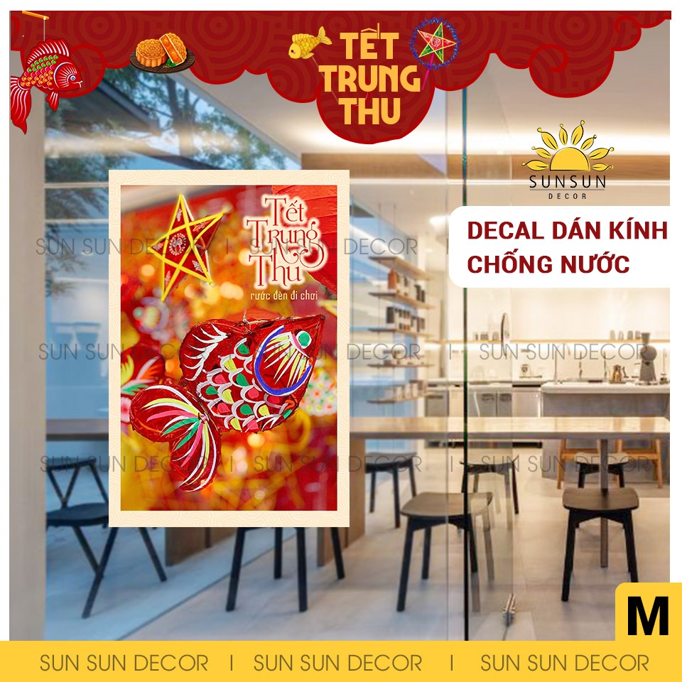 Tranh DECAL dán kính Trung Thu, tranh dán kính, tranh Trung thu dán tường, Poster decor Trung Thu I 
