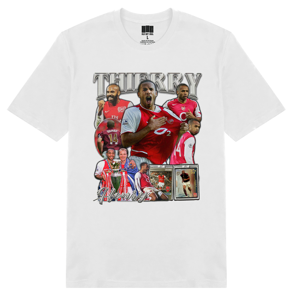 Áo Thun Thierry Henry – King of Highbury Trắng Đen Cotton 100% Chất Lượng Cao