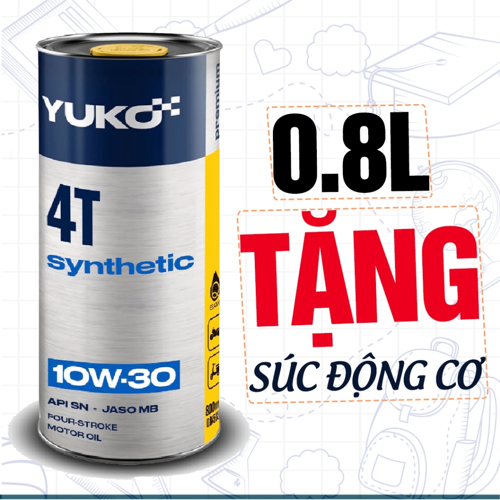 (Có Quà) Nhớt Xe Ga YUKO SYNTHETIC 10W30 0.8L (Mẫu 2025) API SN JASO MB, Nhập Châu Âu