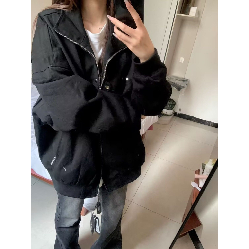 Áo Khoác Bomber Có Cổ Form Rộng Unisex Basic Màu Đen Dễ Mặc-Stressout | BigBuy360 - bigbuy360.vn