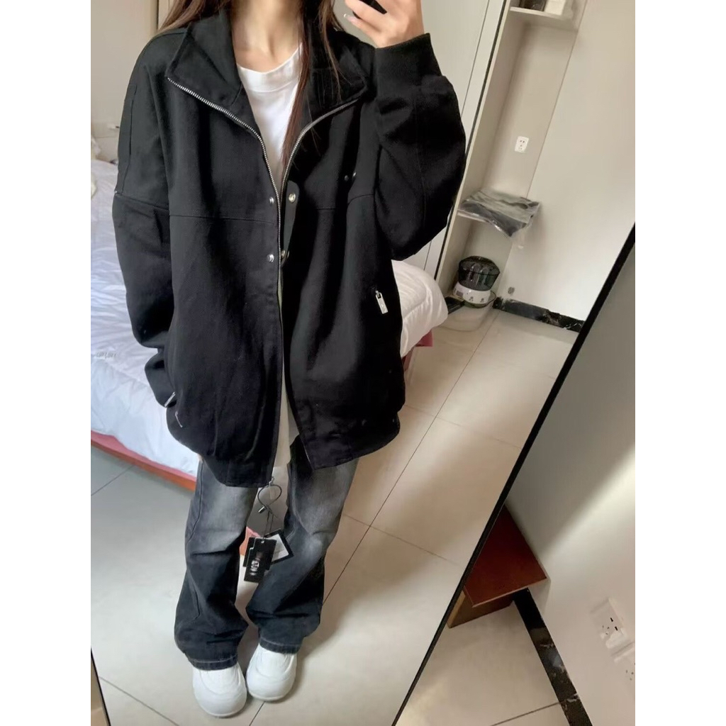 Áo Khoác Bomber Có Cổ Form Rộng Unisex Basic Màu Đen Dễ Mặc-Stressout | BigBuy360 - bigbuy360.vn