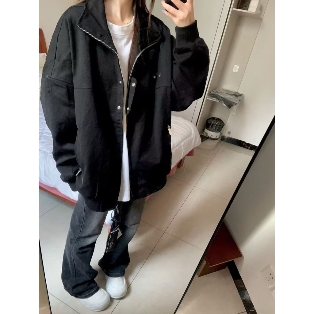 Áo Khoác Bomber Có Cổ Form Rộng Unisex Basic Màu Đen Dễ Mặc-Stressout | BigBuy360 - bigbuy360.vn