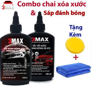  Quá Hời Combo Chai Xi Xóa Xước Và Sáp Đánh Bóng 3Max - Tặng Khăn Lau Và Mút Chuyên Dụng - Xóa xước Đánh Bóng Ôtô 