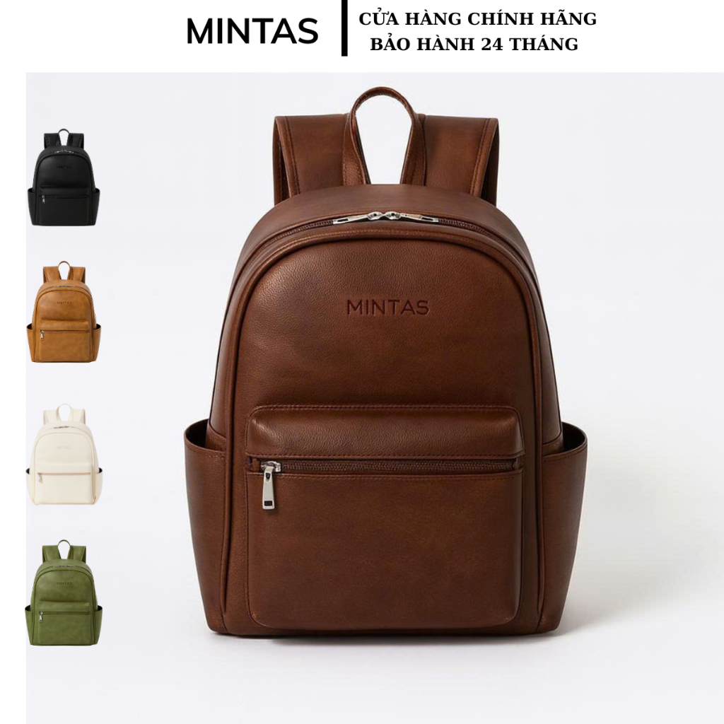 Balo MINTAS Local Brand Chính Hãng Basic Backpack Da PVC Trượt Nước Vừa Laptop 15.6 Icnh