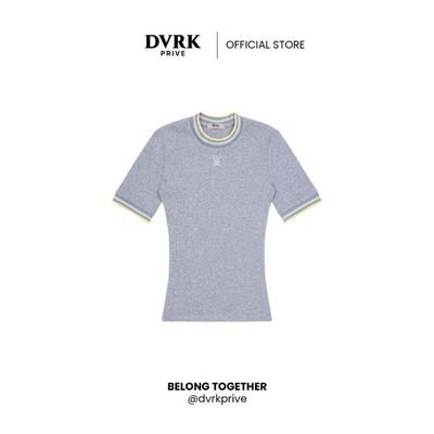 Áo Thun Tăm Tay Ngắn Cổ Sọc Form Ôm Body Màu Xám-DVRK-25R