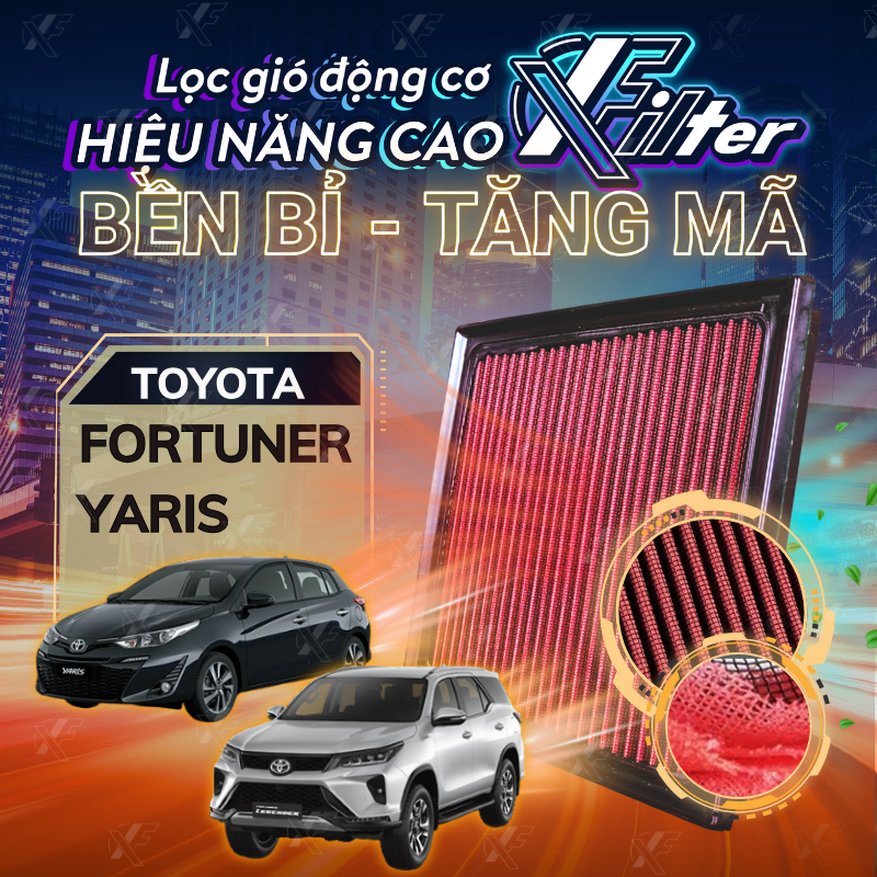 Lọc gió động cơ Fortuner/ Yaris. Lọc gió Xfilter, lọc máy Toyota hiệu năng cao, tăng độ nhạy chân ga