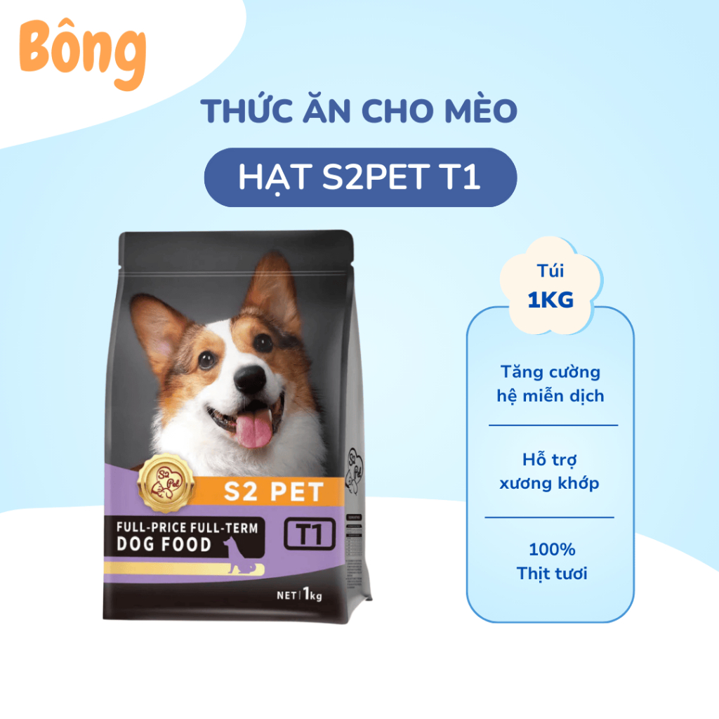 Hạt S2 PET T1 túi 2.5kg hỗ trợ xương chắc khỏe, kích thích thèm ăn cho chó mọi lứa tuổi