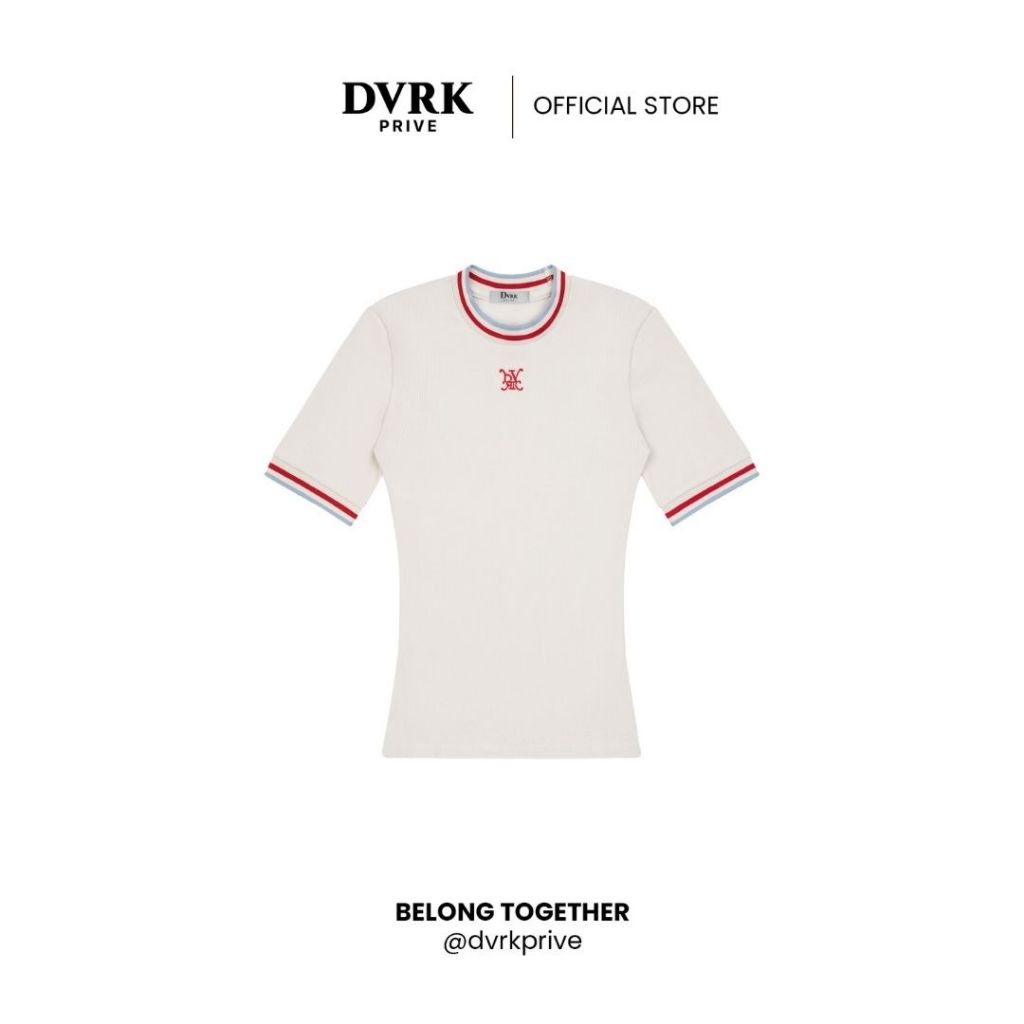 Áo Thun Tăm Tay Ngắn Cổ Sọc Form Ôm Body Màu Kem-DVRK-25R