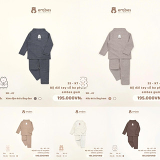 Bộ Giữ Nhiệt Trần Nỉ Bông Cổ Cao 3Phân EMBES Gummy In Hình Đáng Yêu Cho Bé Trai Bé Gái Từ 8kg Đến 18Kg BAMI.Baby