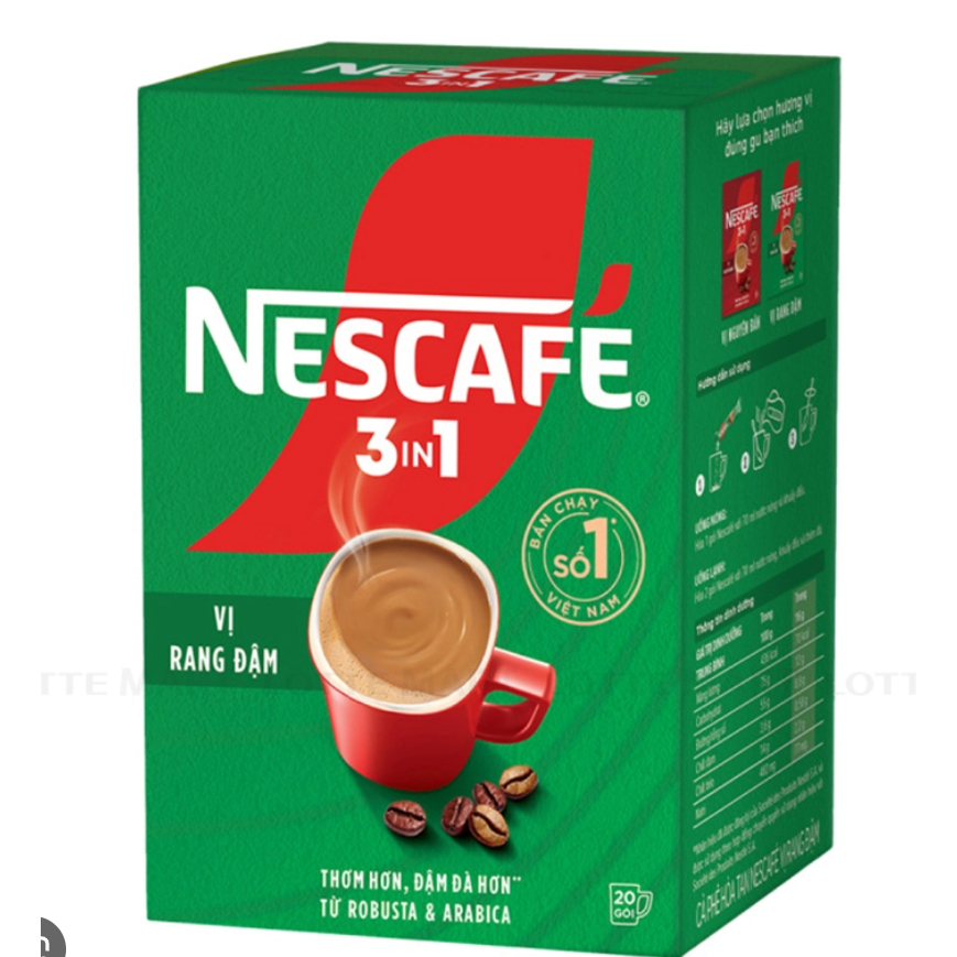 Hộp 18 gói Nescafe hai phiên bản xanh và đỏ thơm ngon, hấp dẫn