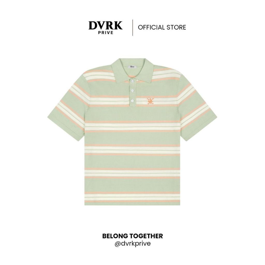 Áo Polo Dệt Kim Tay Ngắn Họa Tiết Sọc Ngang Màu Xanh Mint-DVRK-25R