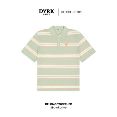 Áo Polo Dệt Kim Tay Ngắn Họa Tiết Sọc Ngang Màu Xanh Mint-DVRK-25R