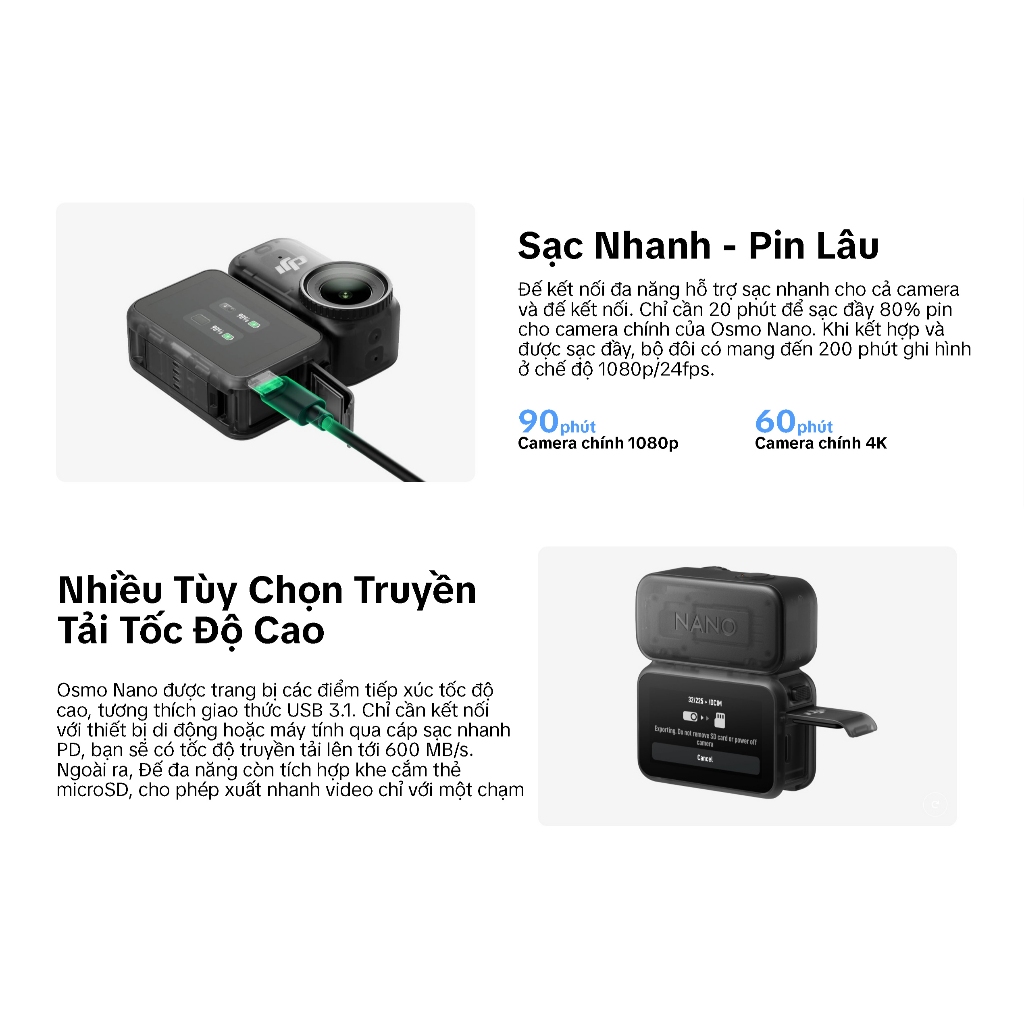 DJI Osmo Nano - Camera Hành Động - Siêu Gọn Nhẹ - Màn Hình OLED - Quay Video 4K/60fps - Sạc Nhanh | BigBuy360 - bigbuy360.vn