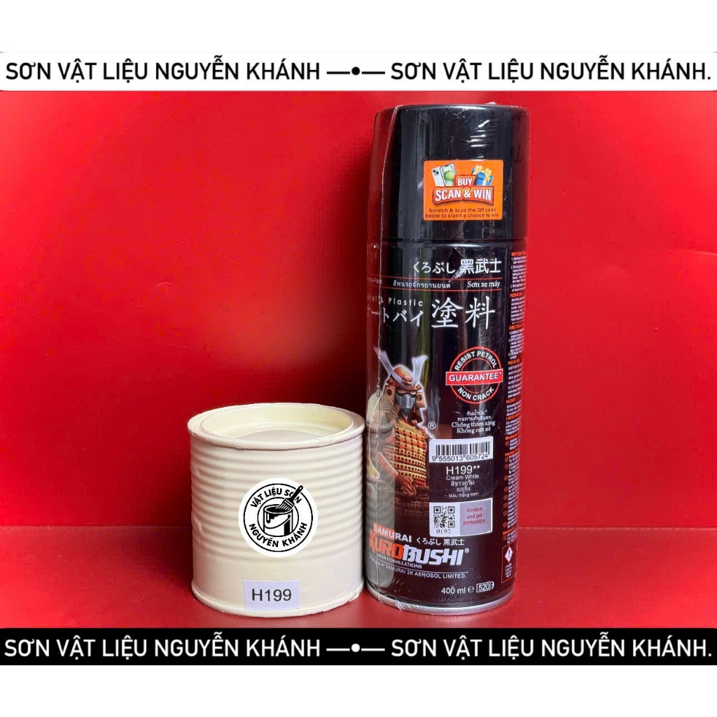 Sơn xịt Samurai H199 – Màu Trắng Kem (Cream White) 400ml chính hãng, bám dính cao, chống trầy, chống rỉ