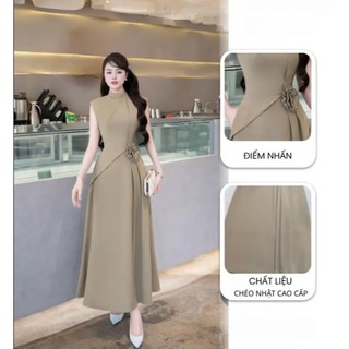  XU Mã QS đầm thiết kế mới Chất Chéo Nhật Cổ Đứng Hiện Đại Chiết eo Tôn Dáng hoa đính thủ công váy 2 lớp chất liệu cao cấ 