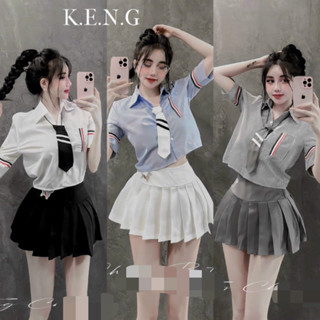 Sét áo sơmi thom kèm cà vạt phối chân váy xoè xếp ly cực cinh trẻ trung