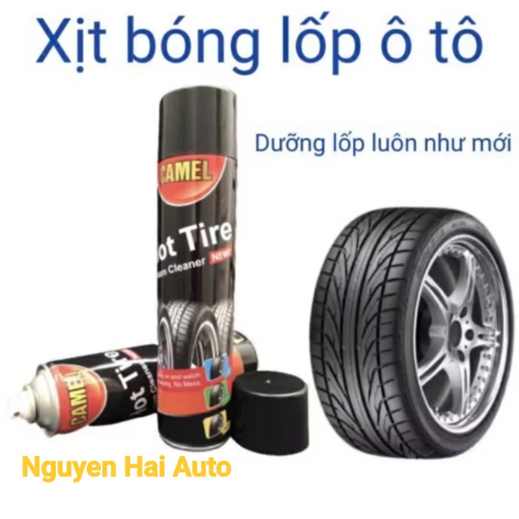 [GUYỄN HẢI AUTO] Bình Xịt Bóng Lốp CAMEL,HOT TIRE Foam Cleaner 650ml Dưỡng đen, Đánh bóng và phòng r