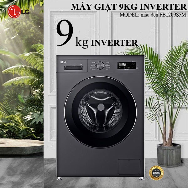 Máy giặt lồng ngang LG AI DD™ Inverter 9kg màu đen FB1209S5M