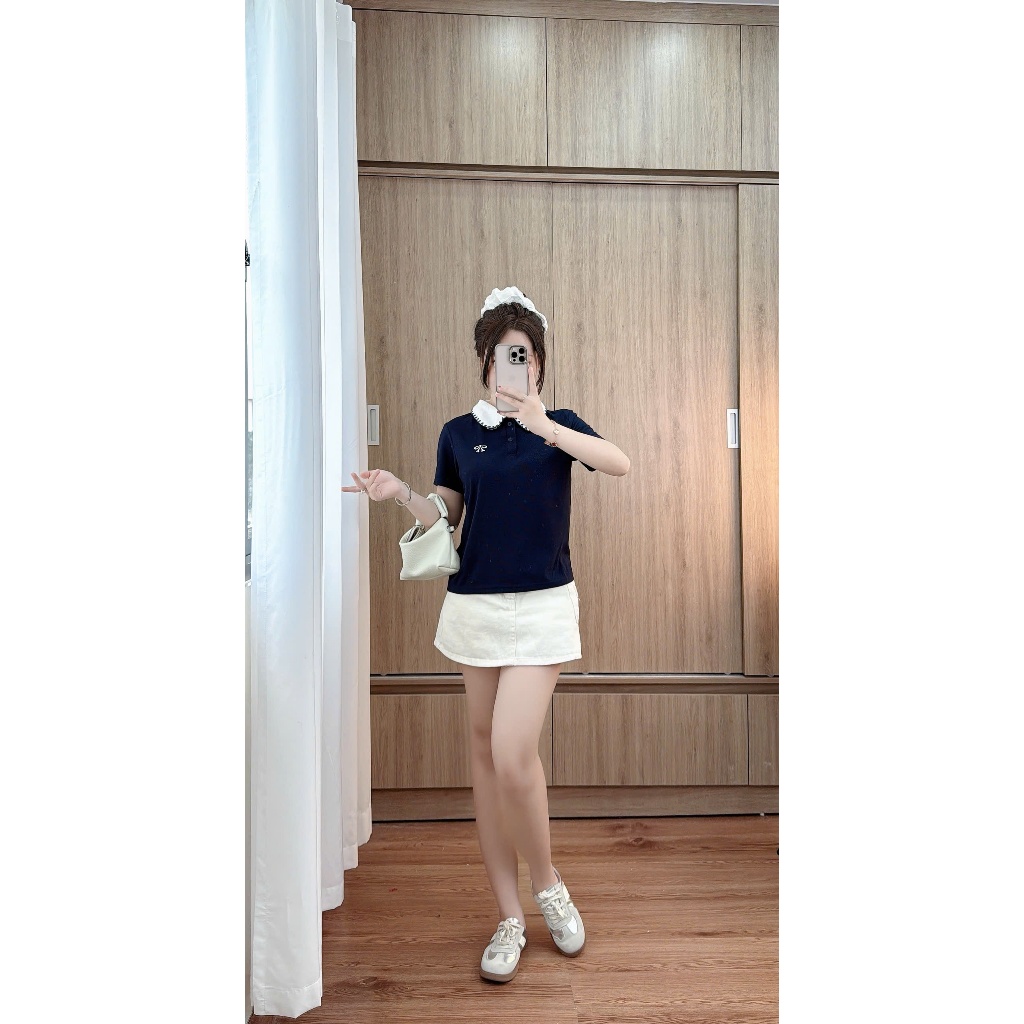 Aó Polo Lista thiết kế thời trang thêu nơ cổ phối , sang trọng bassic ( M18) | BigBuy360 - bigbuy360.vn