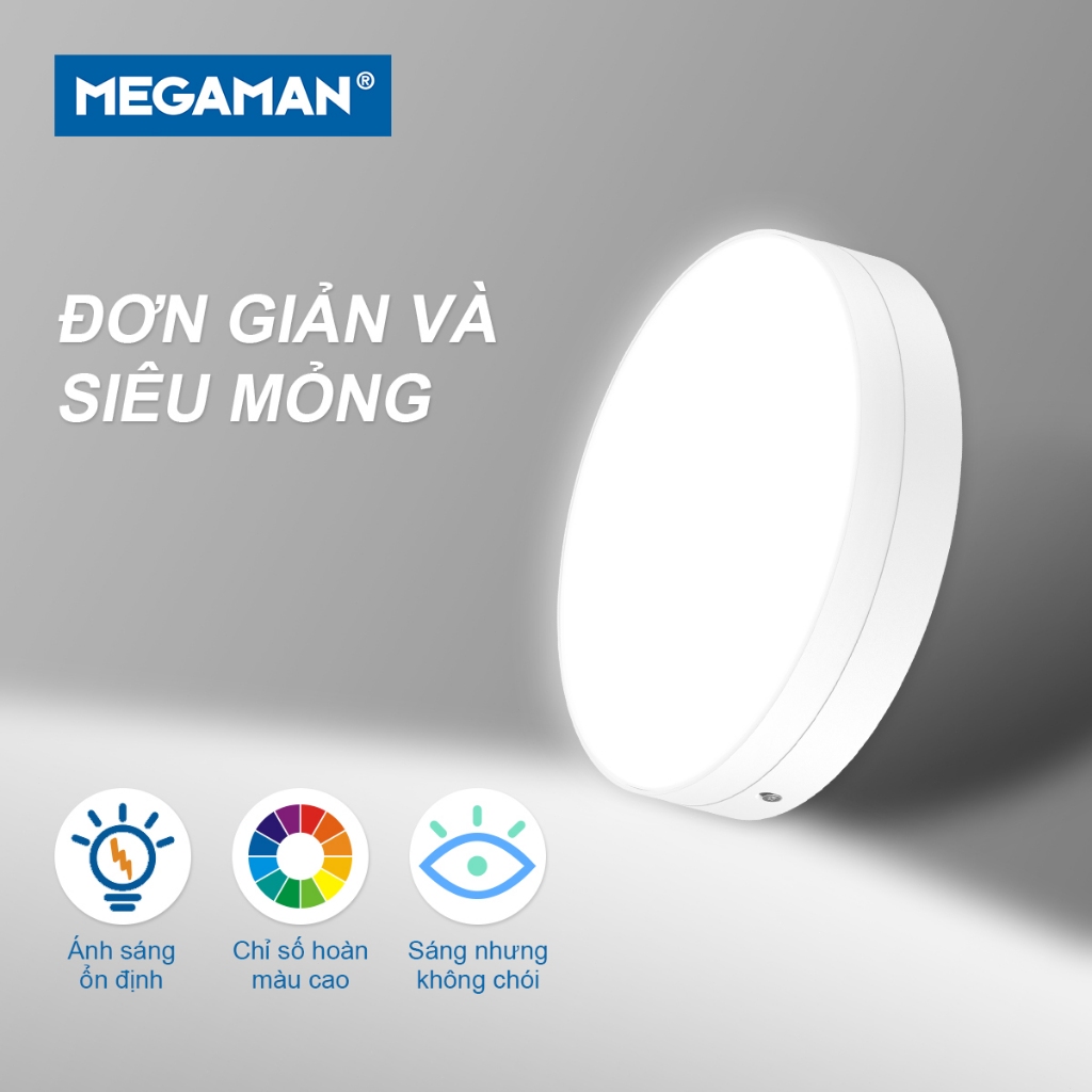 Đèn LED Ốp Trần Tròn/Vuông MEGAMAN 12W 18W 24W – Tràn viền hiện đại – Tiết kiệm điện, ánh sáng đẹp