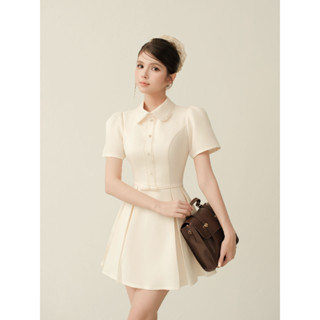  Váy Đầm Nữ Xoè Phối Ren ELYSNIE Đai Nơ Tiểu Thư Opal Dress 