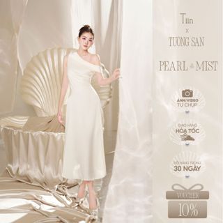  TIINSTORE x TƯỜNG SAN Váy đầm lụa dự tiệc thiết kế lệch vai dáng xoè sang chảnh nữ tính V0D.2509.281 